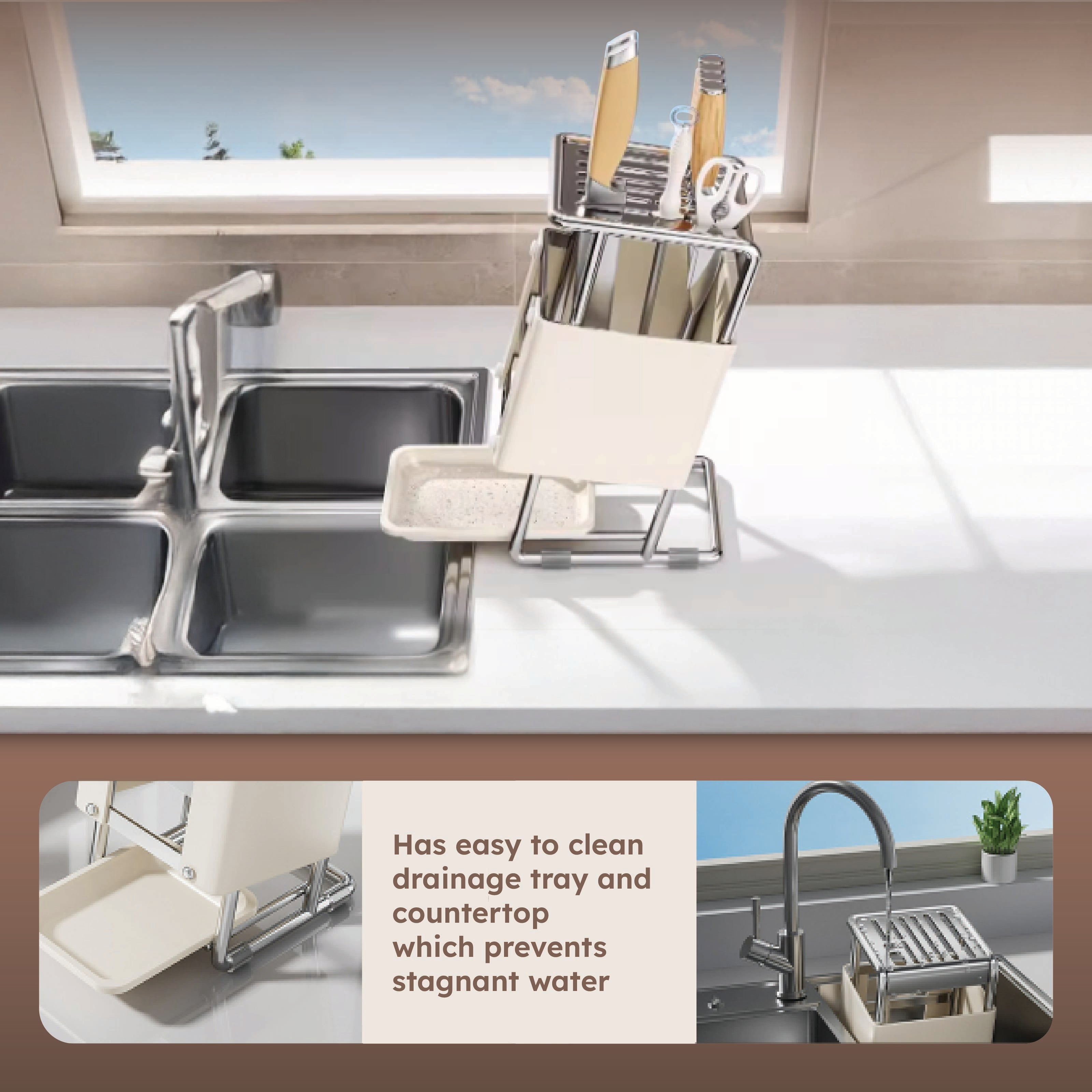 Homero Space-Saving Cutlery Holder Rack with Angled Slots – 24.5cm Compact Design