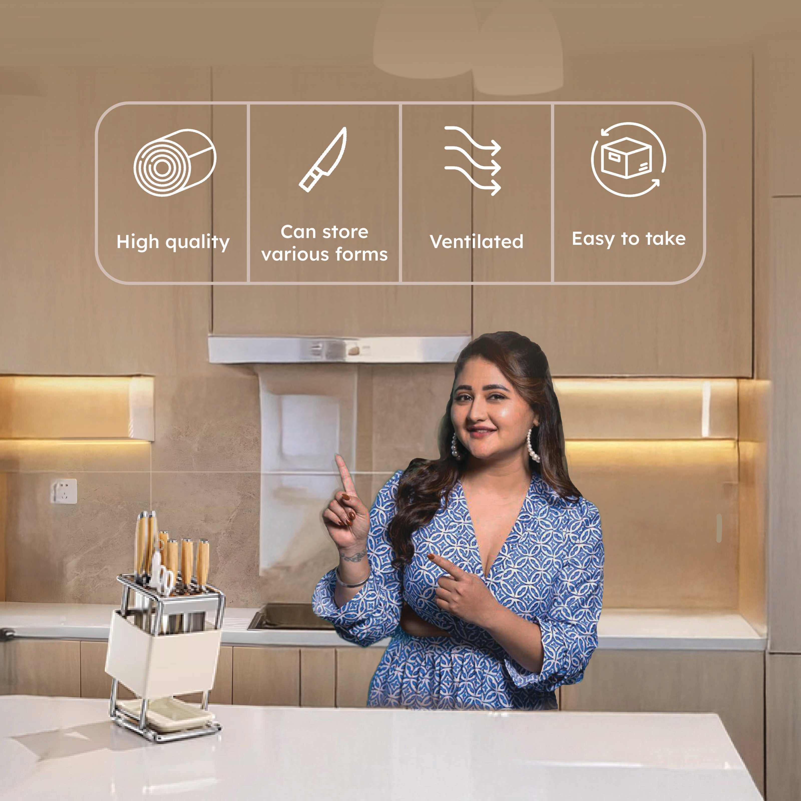 Homero Space-Saving Cutlery Holder Rack with Angled Slots – 24.5cm Compact Design