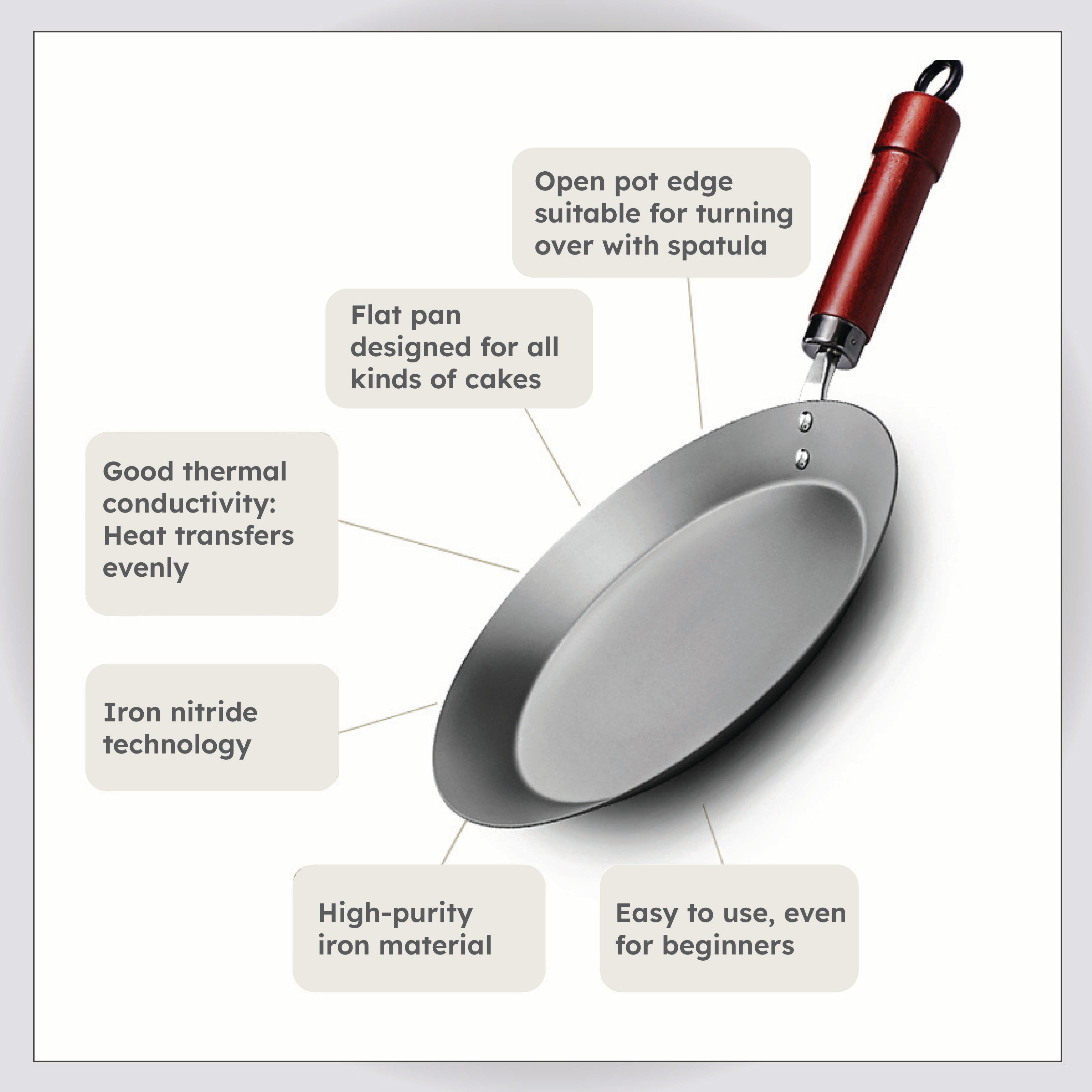 Homero High Purity Iron Multi-Purpose Pan Flat Open Design 26CM Diameter