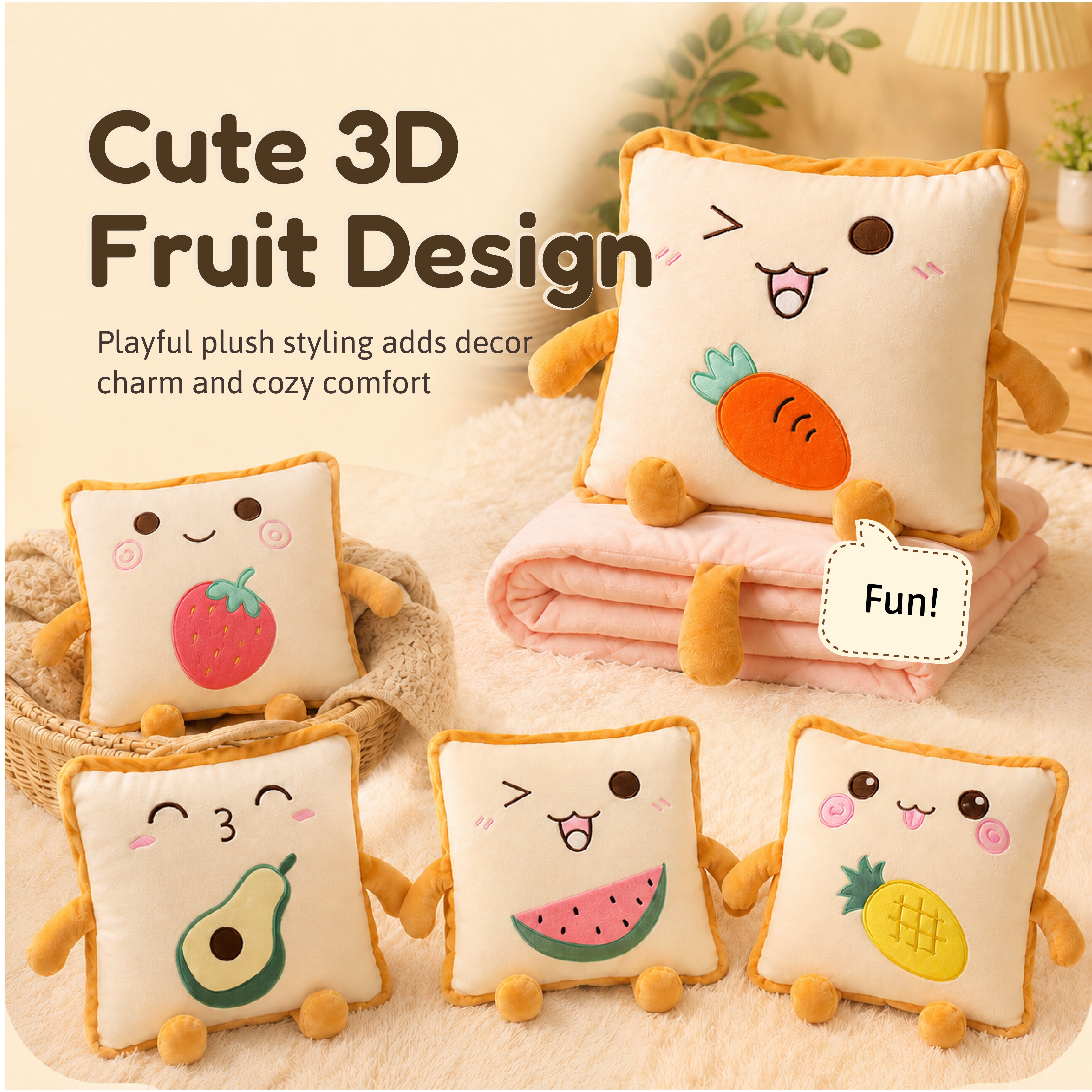 Homero 3D Cute Toast Pillow Blanket 2 in 1 Foldable Plush Quilt