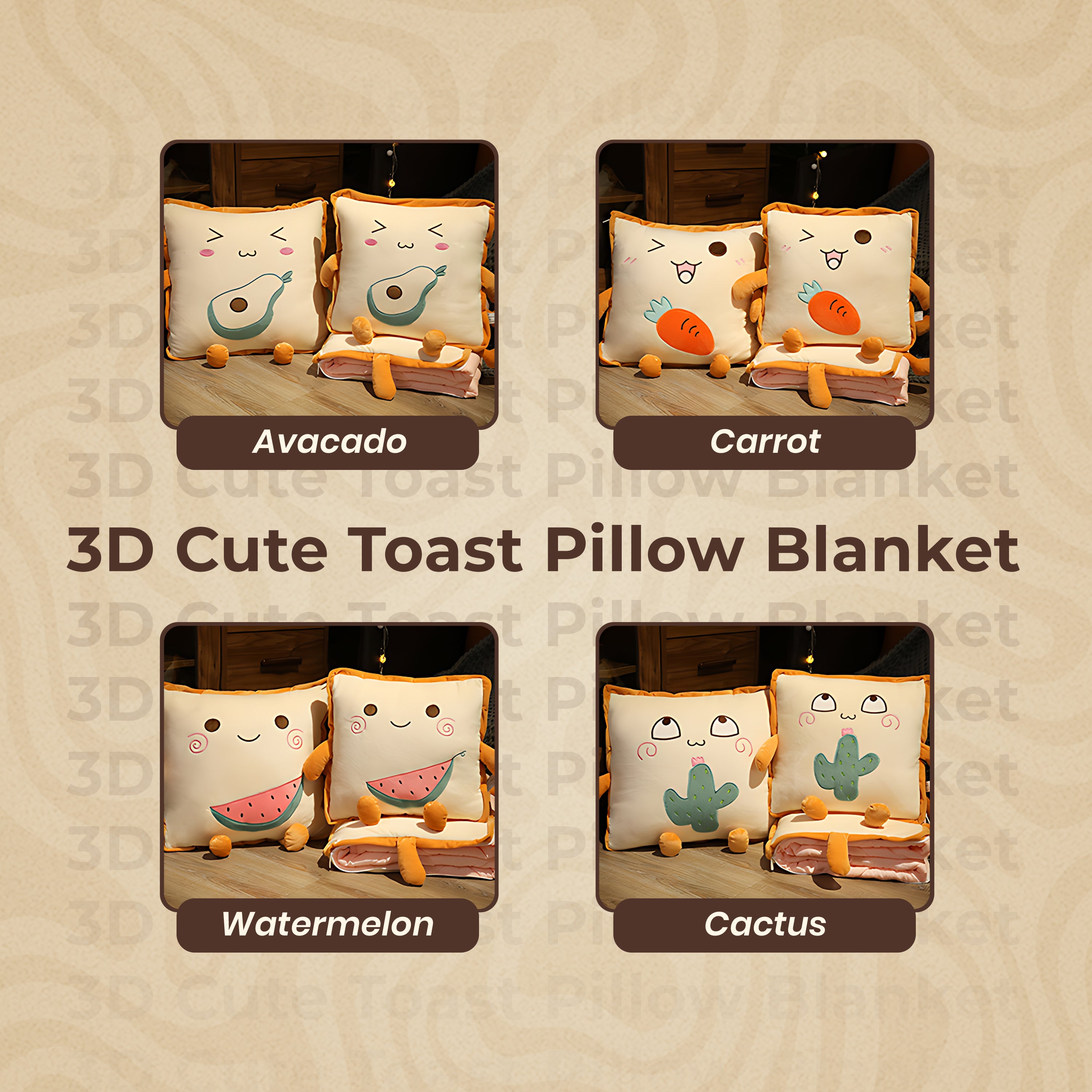 Homero 3D Cute Toast Pillow Blanket 2 in 1 Foldable Plush Quilt