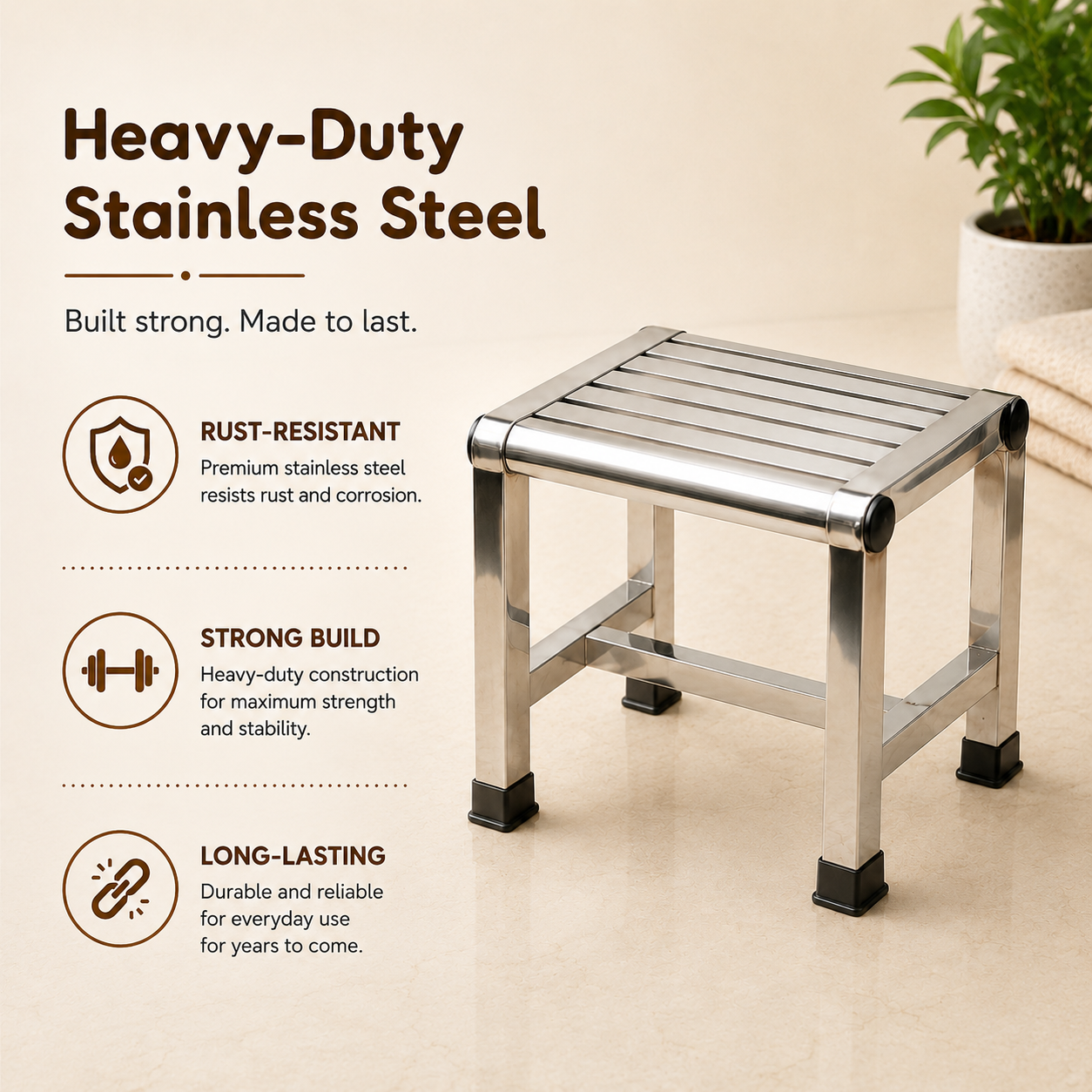 Homero Multipurpose Heavy-Duty Non Slip Stainless Steel Stool