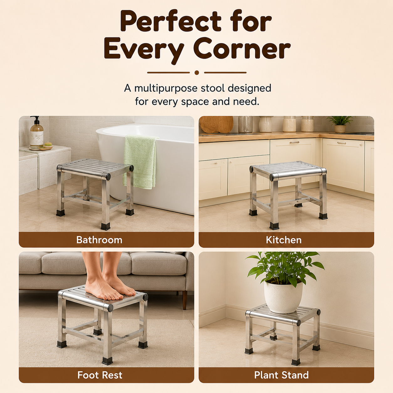 Homero Multipurpose Heavy-Duty Non Slip Stainless Steel Stool