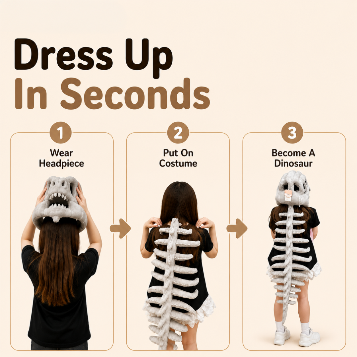 HOMERO Realistic Dinosaur Skeleton Costume with Skull Headpiece