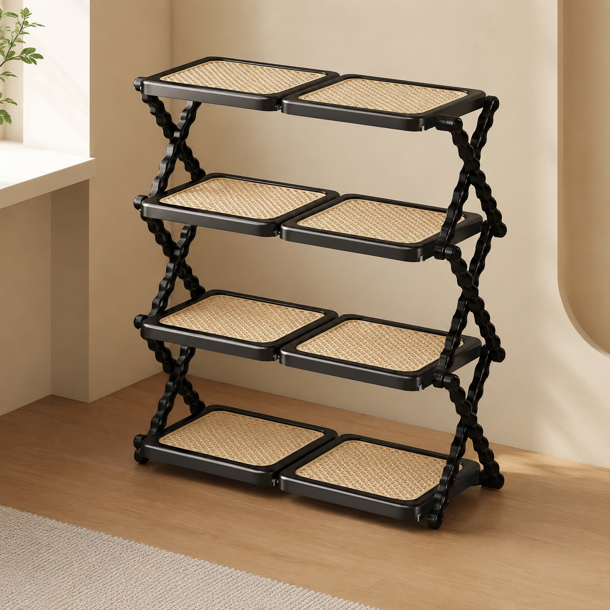 HOMERO Rattan Textured Foldable Multi Layer Shoe Rack