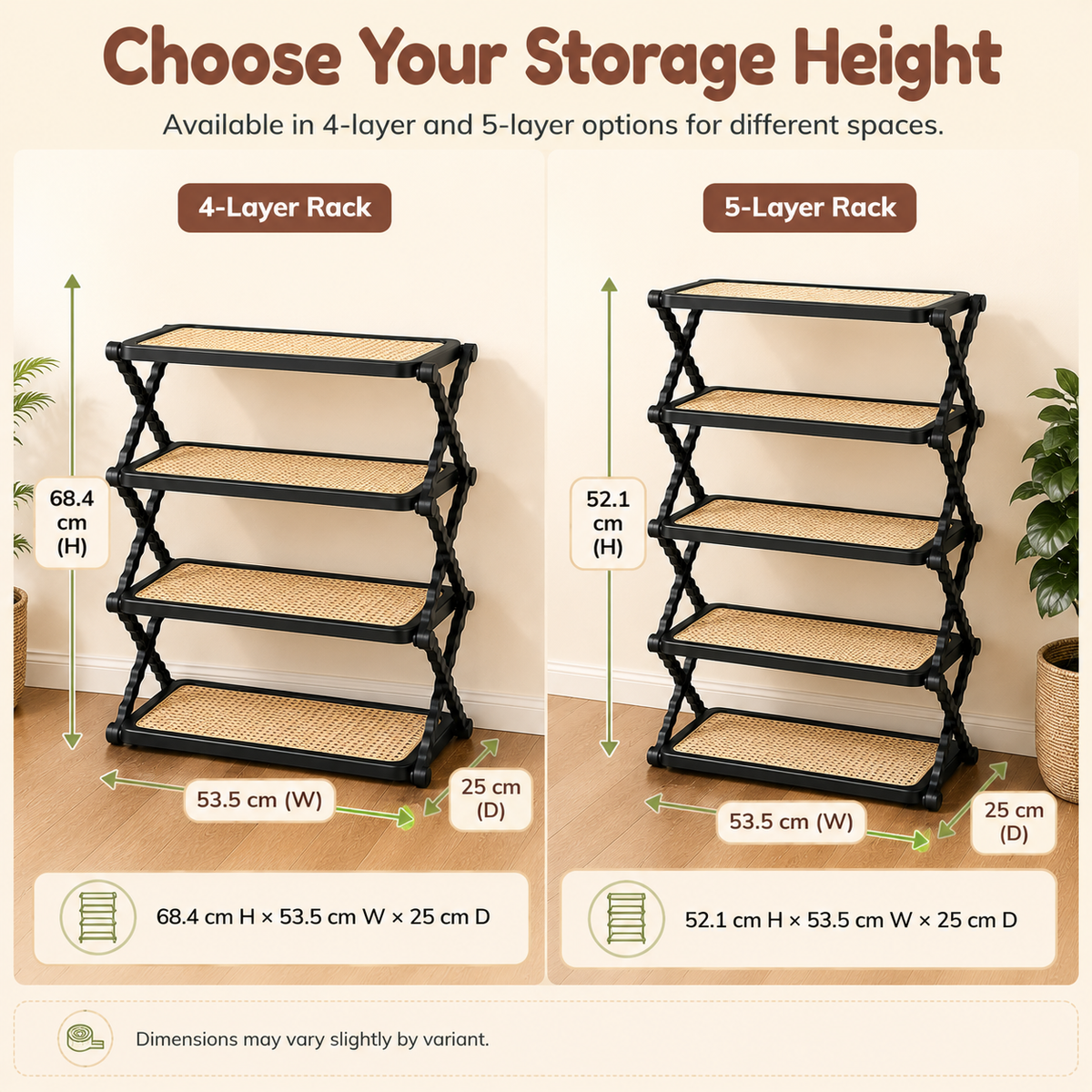 HOMERO Rattan Textured Foldable Multi Layer Shoe Rack