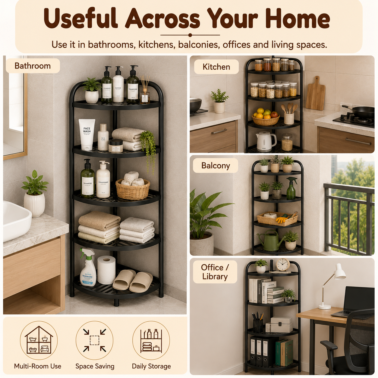 Homero Multi-Purpose Space Saving Corner Shelf Rack