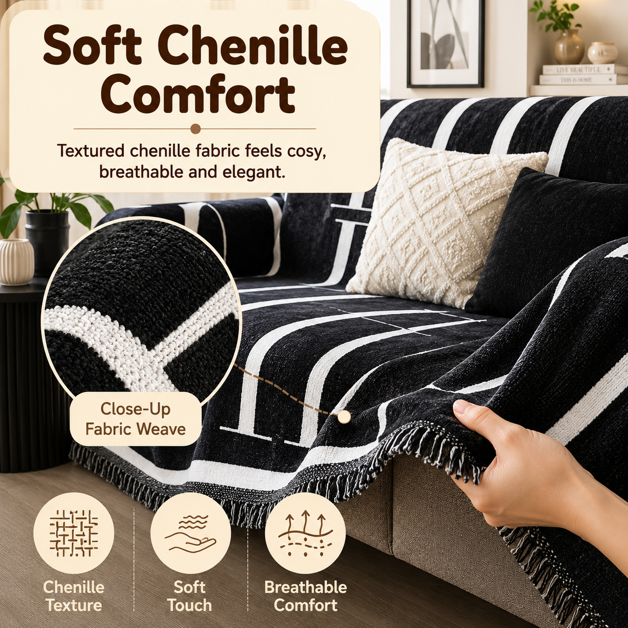 Chenille Fabric Luxury Reversible Throw Sofa Cover