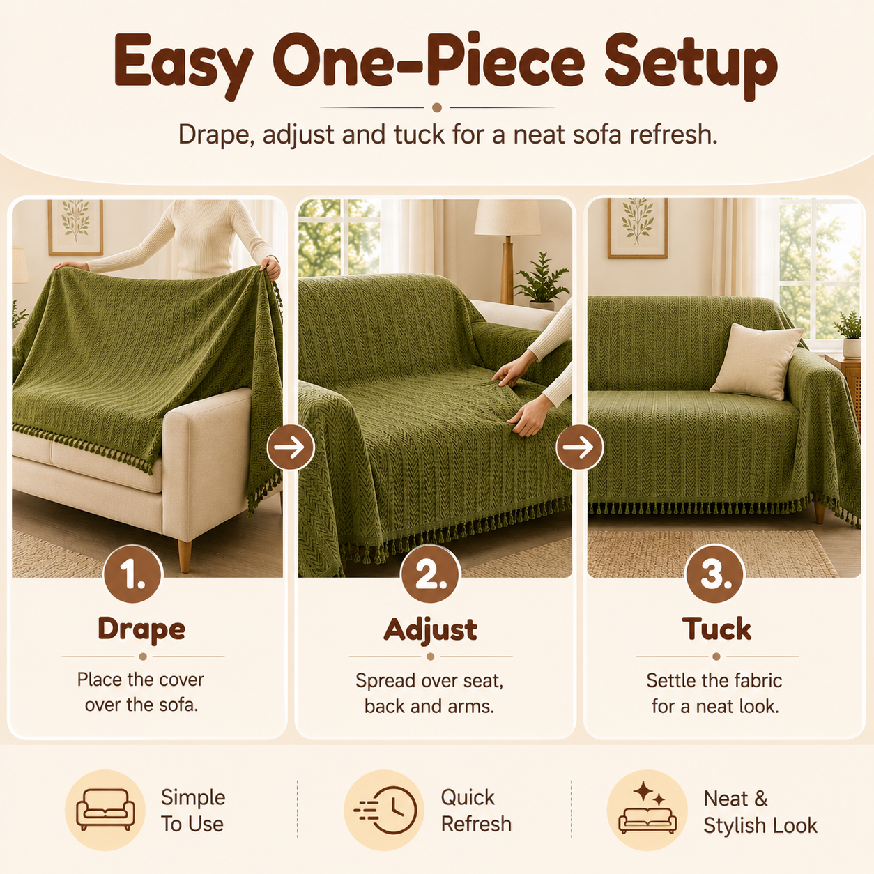 Reversible Elegant Chenille Fabric Wrinkle-Resistant Build Sofa Cover