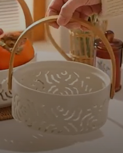 Ceramic Snacks Basket with Wooden Handle