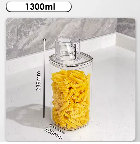Airtight Food Container with In-Built Measuring Cup