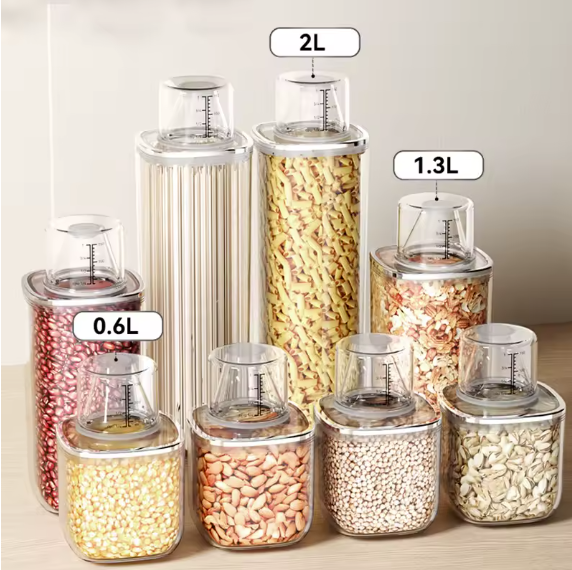 Airtight Food Container with In-Built Measuring Cup