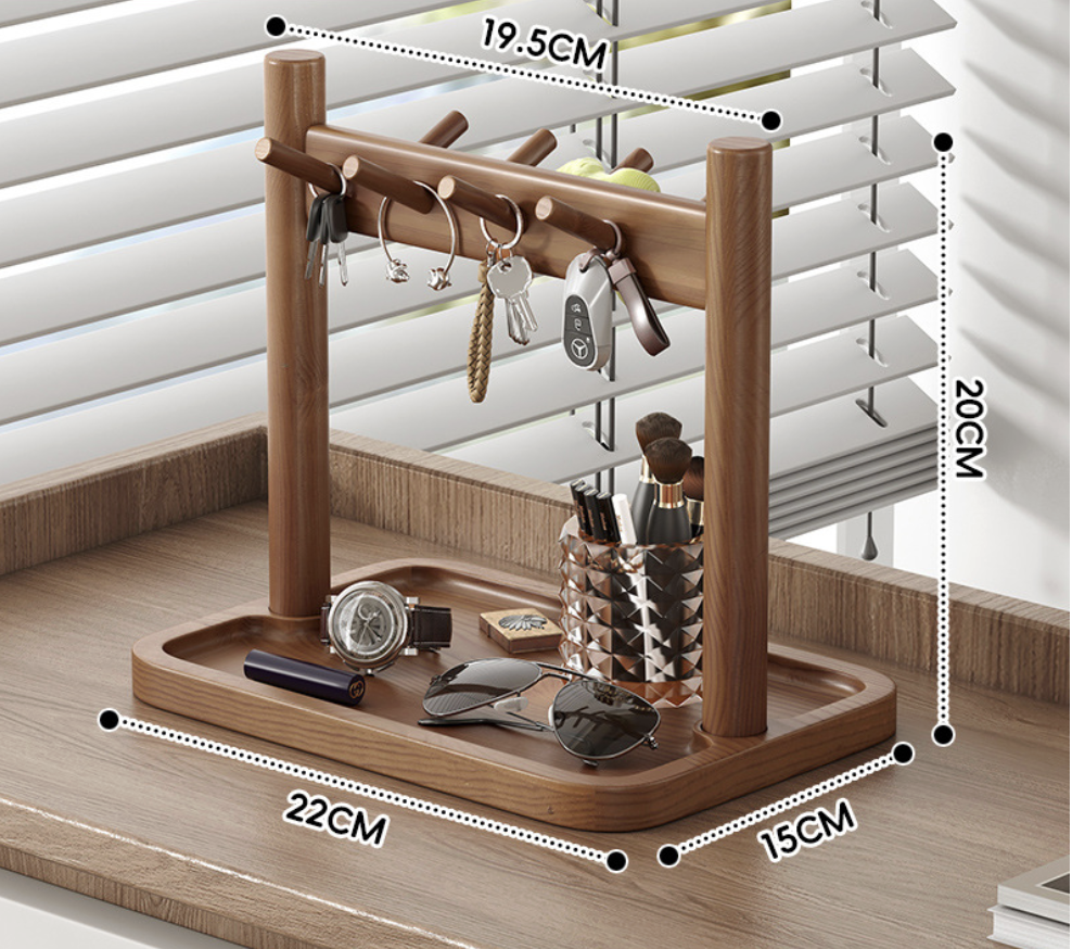 Smart Multi-Hook Design Modern Wooden Desktop Key Organizer