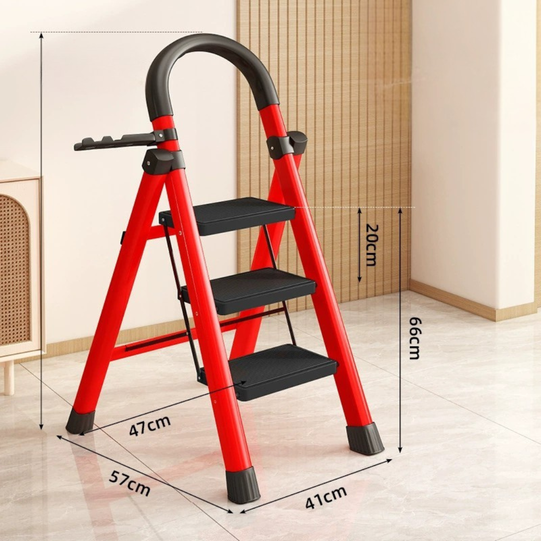 Foldable Carbon Steel Four Step Ladder with Handrail and Tool Tray