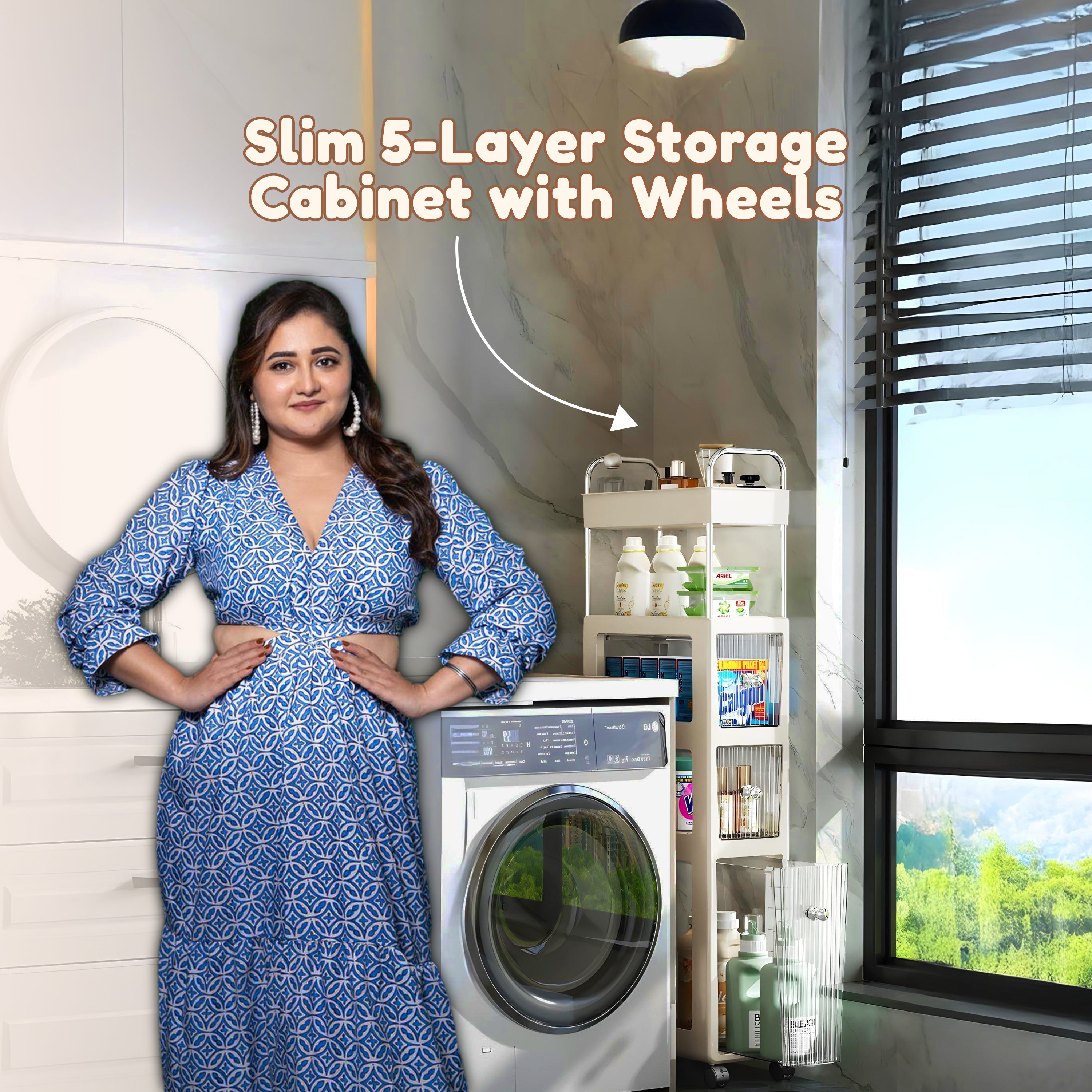 Homero Multipurpose 5-Layer Slim Storage Rack with Wheels