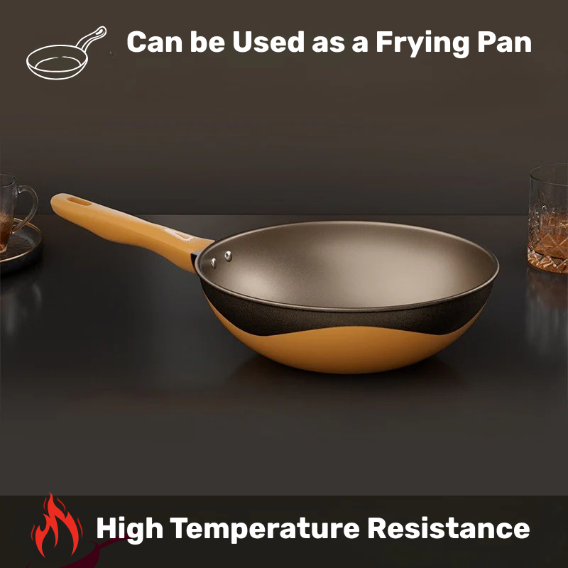 Titanium Coated Double Layer Non-Stick Wok Frying Pan with Steamer