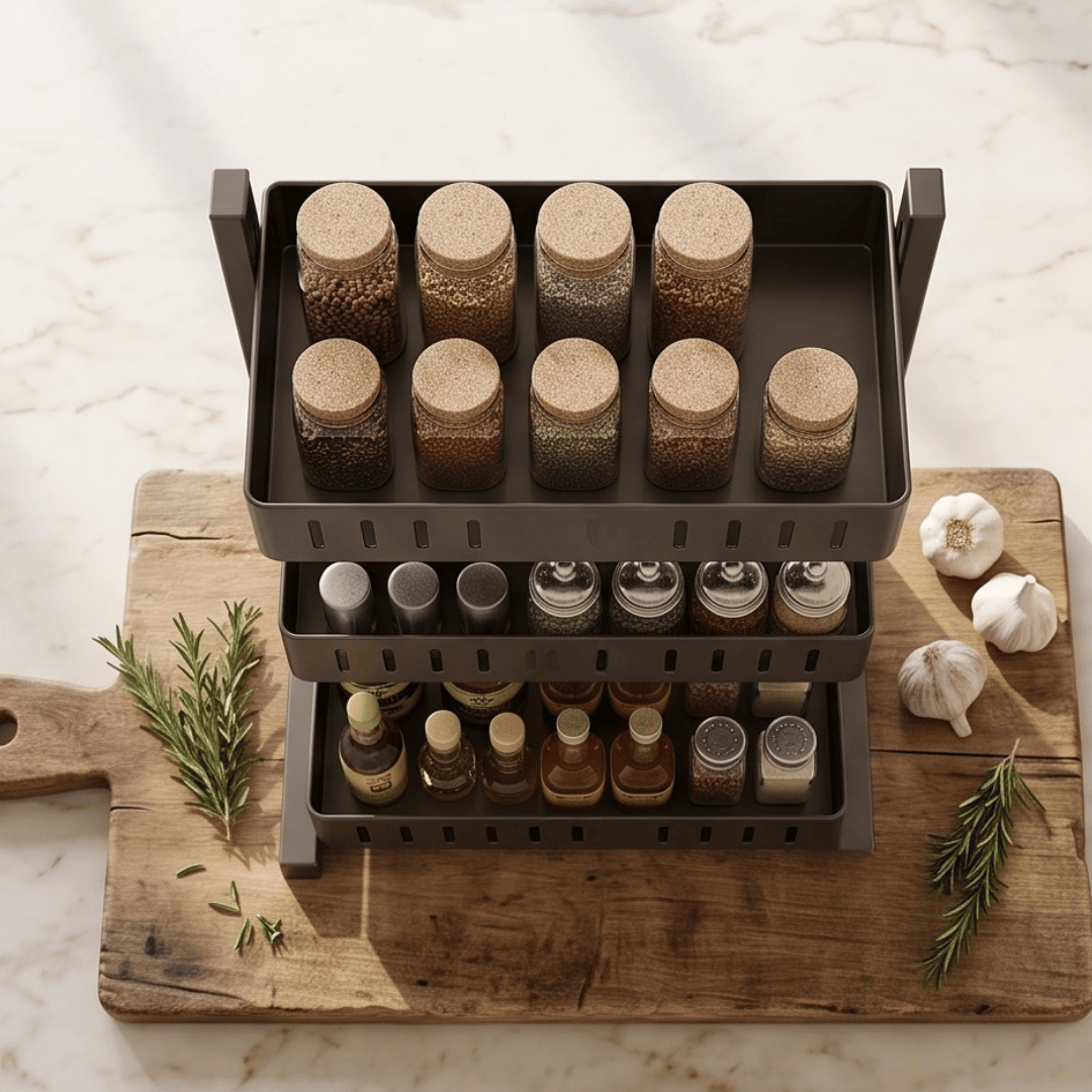 Adjustable Multi-Layer Spice Storage Rack Kitchen Organizer