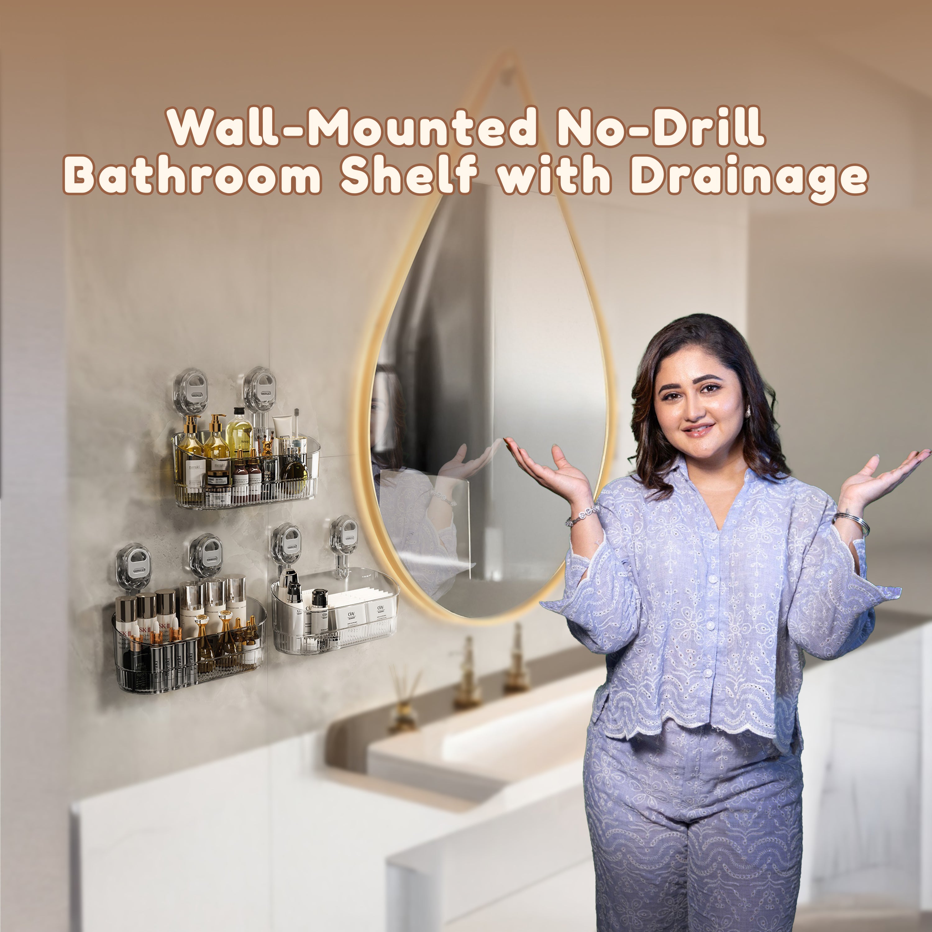 Homero Wall-Mounted No-Drill Bathroom Shelf with Drainage
