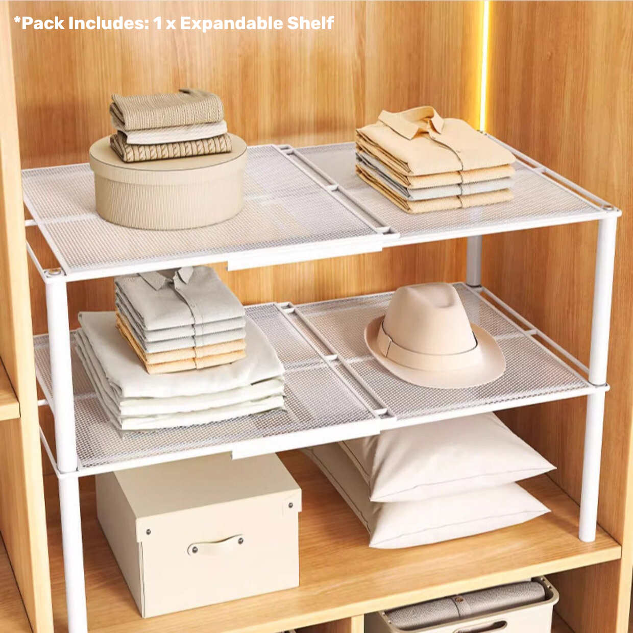 Homero Expandable Layered Closet Organizer Shelf White Carbon Steel