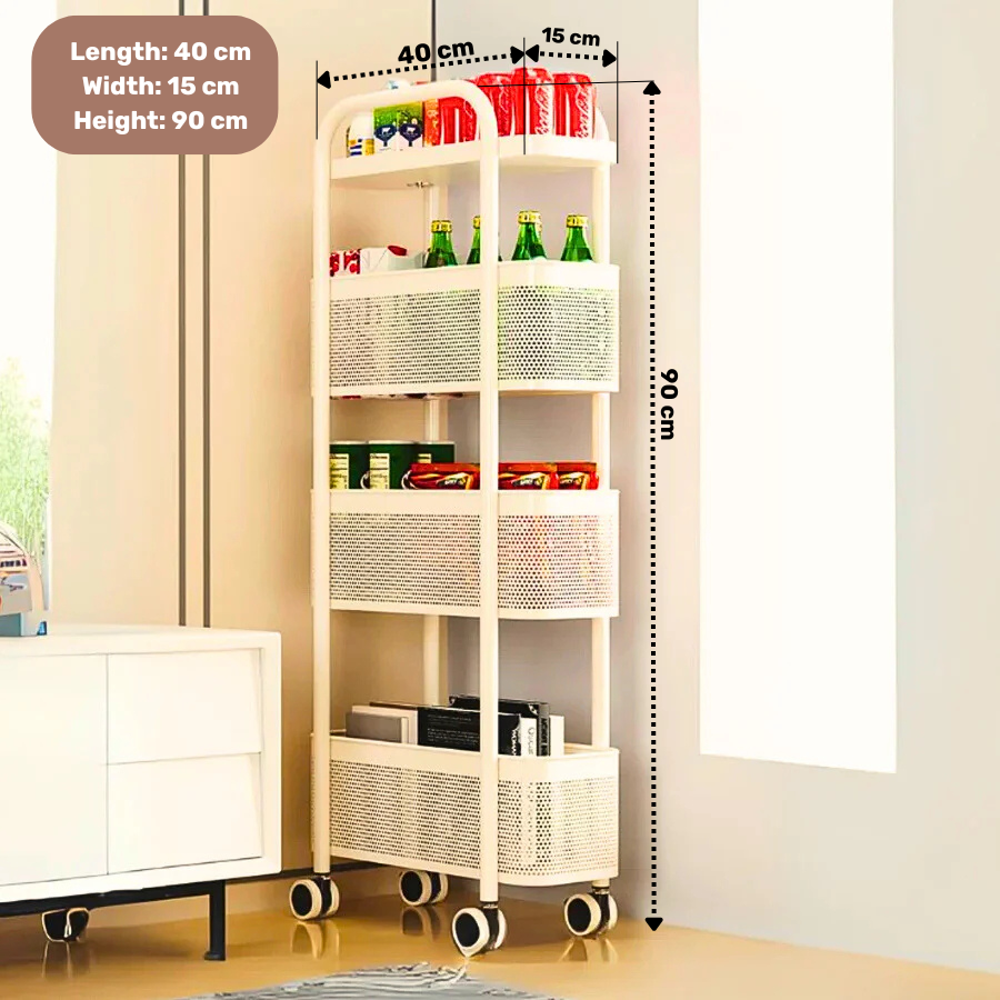 Homero Multipurpose 4-Layer High Quality Plastic Narrow Gap Storage Trolley