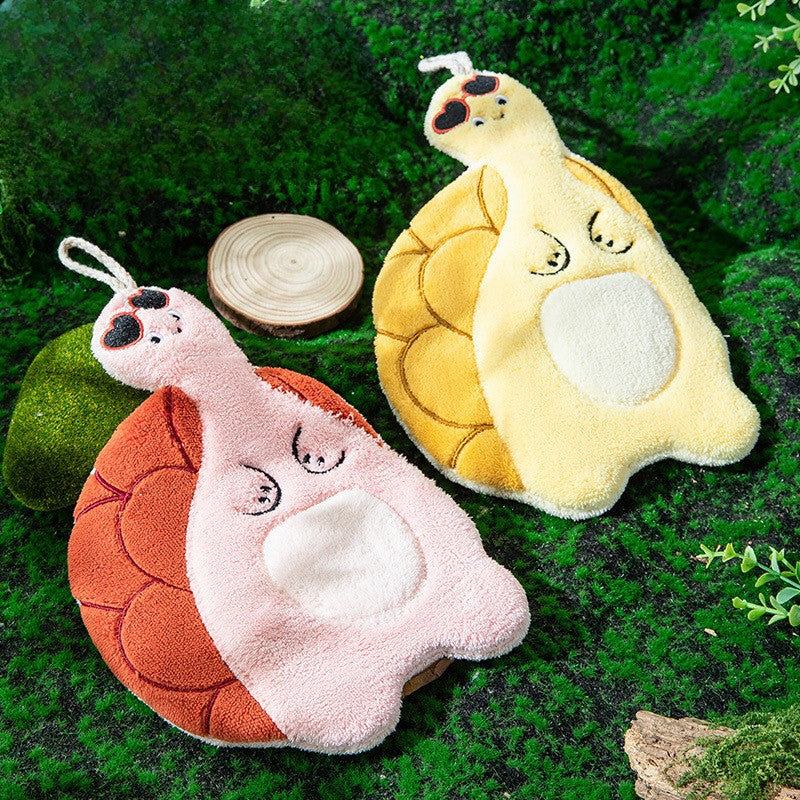 Cute Turtle Coral Fleece Absorbent Kitchen Hand Towel