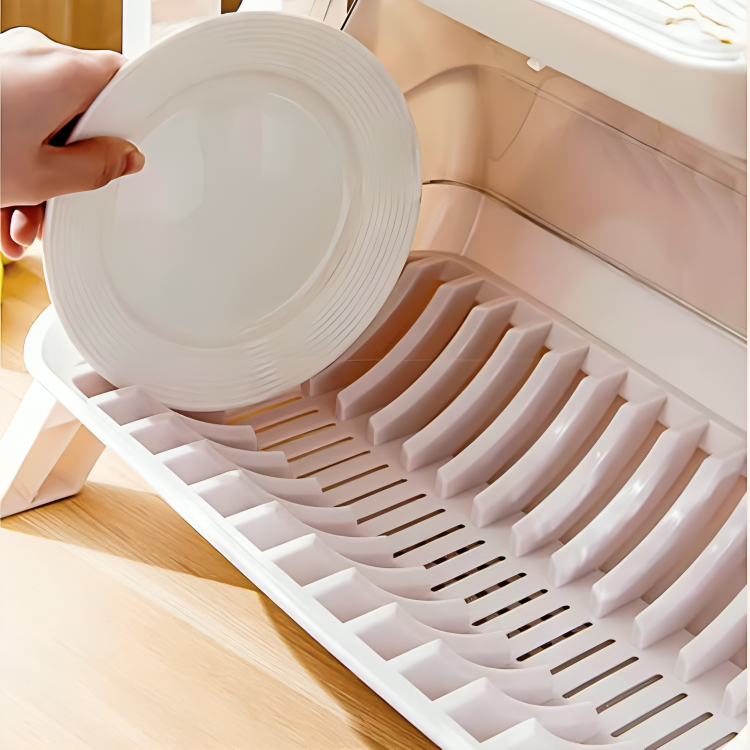 Kitchen Dish Drainer Rack with Lid Multi Purpose Storage Organizer