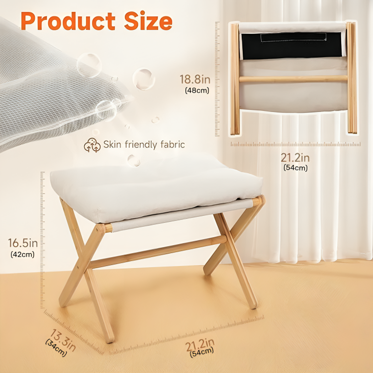 Wooden Bamboo Ottoman Foldable Stool with Removable Cushion