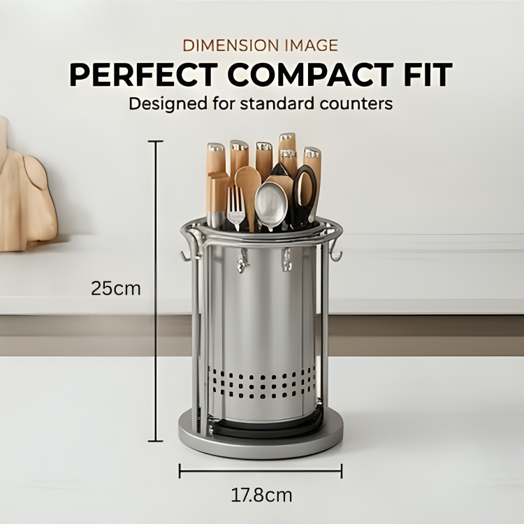 360° Rotating Kitchen Knife Holder with Drain Tray