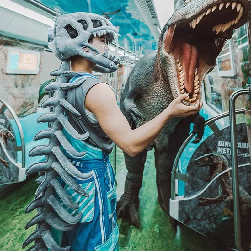 HOMERO Realistic Dinosaur Skeleton Costume with Skull Headpiece