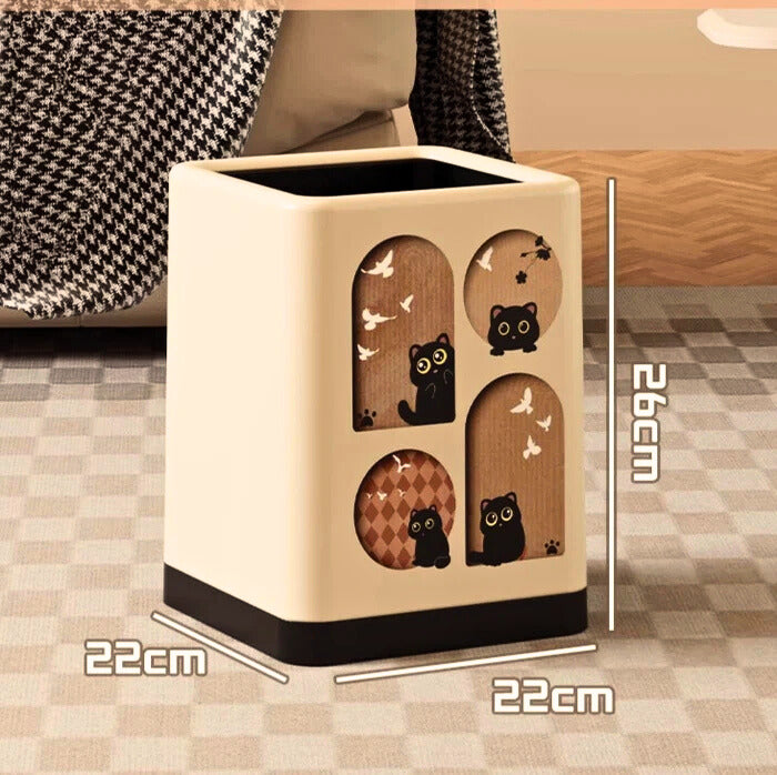 Cute Cat Print Multipurpose Trash Bin with Wheels 15L