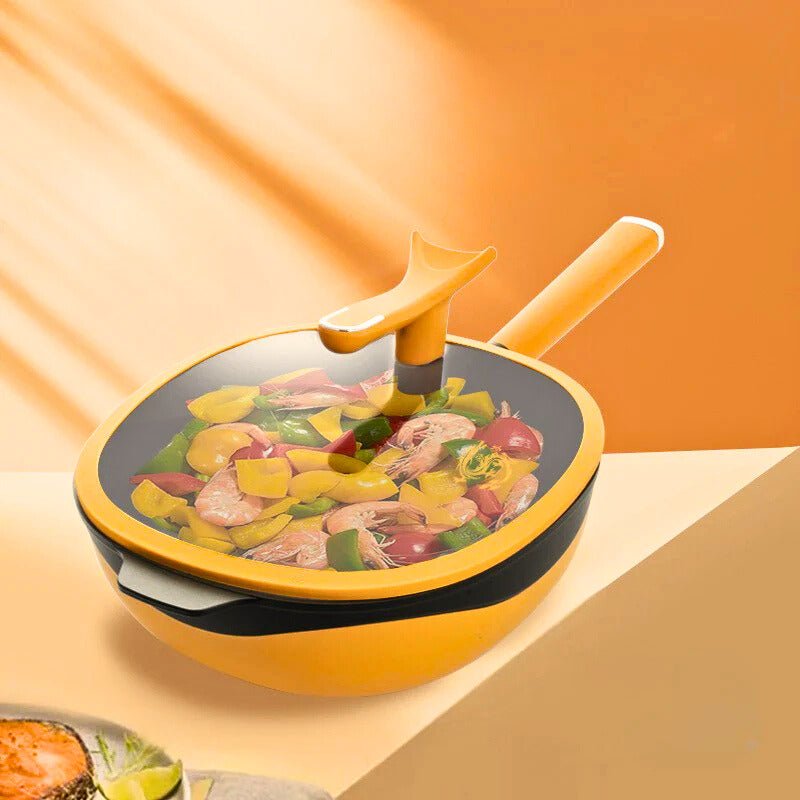Titanium Coated Double Layer Non-Stick Wok Frying Pan with Steamer
