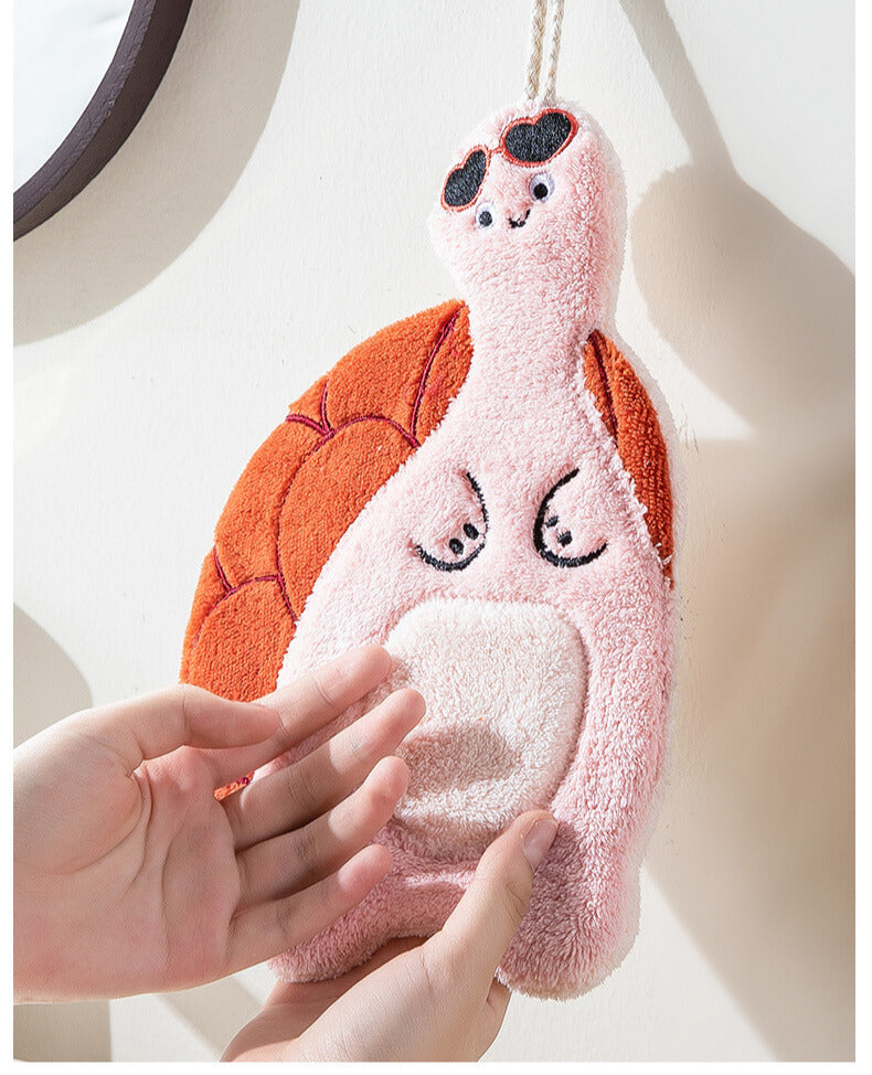Cute Turtle Coral Fleece Absorbent Kitchen Hand Towel