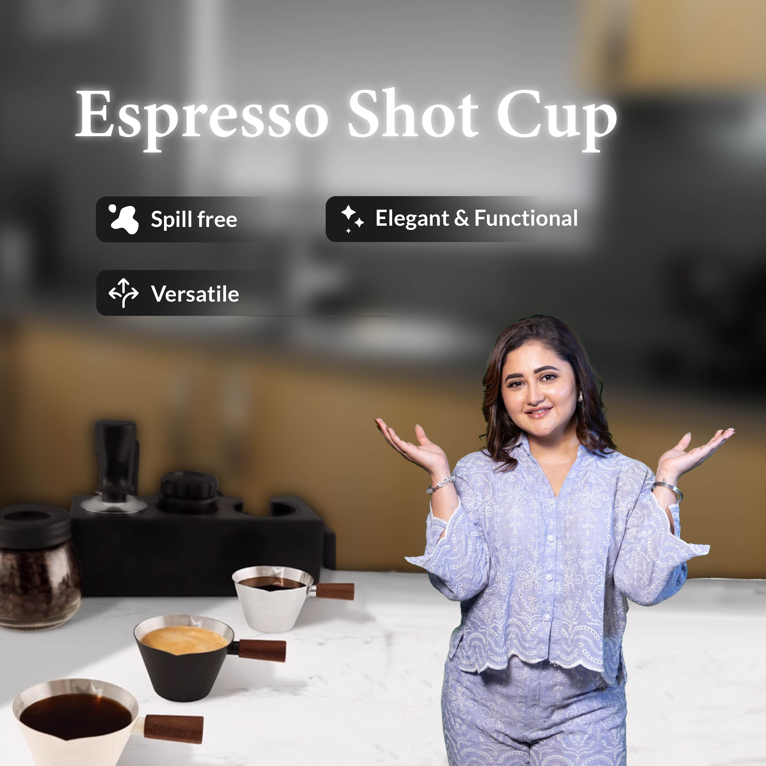 Homero Stainless Steel Espresso Shot Cup with Wooden Handle