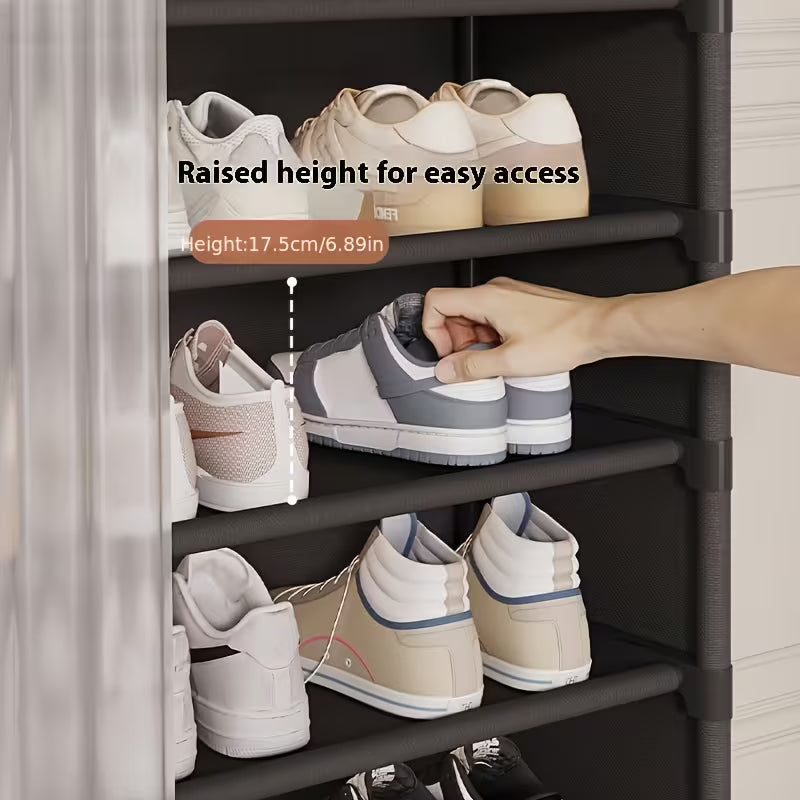 Multi Layer Shoe Organizer with Double Drawers and Sliding Curtain