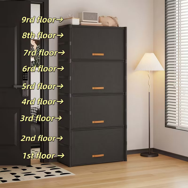 Multi Layer Dustproof Shoe Storage Cabinet with Metal Frame - 36 Pair Capacity 9 Tier