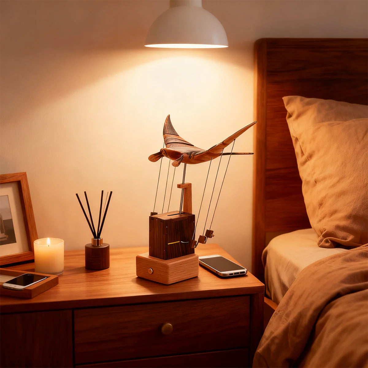 HOMERO Handcrafted Wooden Manta Ray Automaton Kinetic Art Sculpture