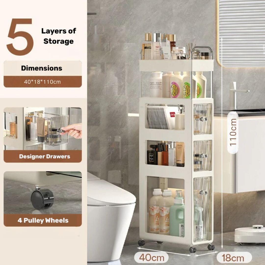 Homero Multipurpose 5-Layer Slim Storage Rack with Wheels