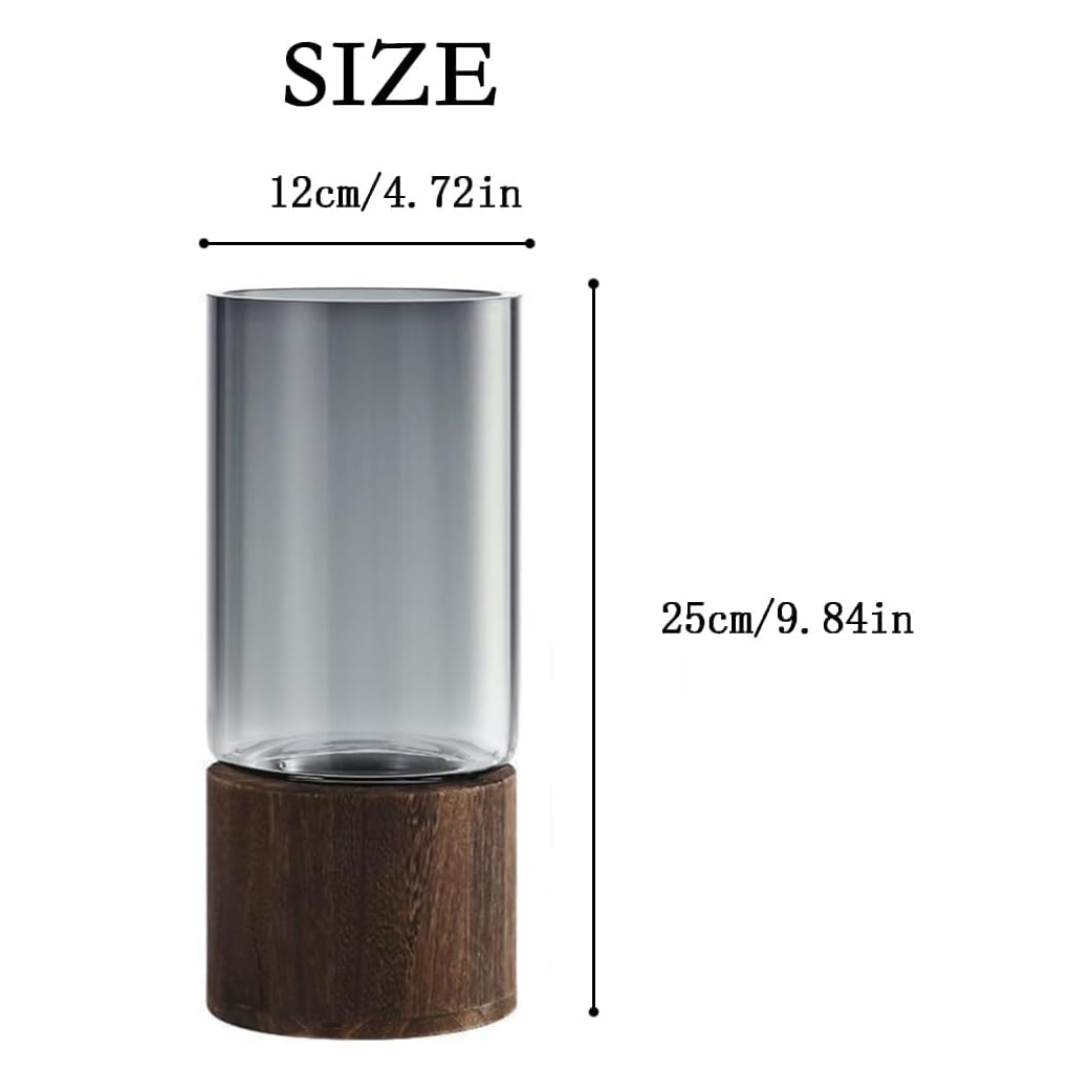 Homero Cylinder Vases with Wooden Base for Home Decor