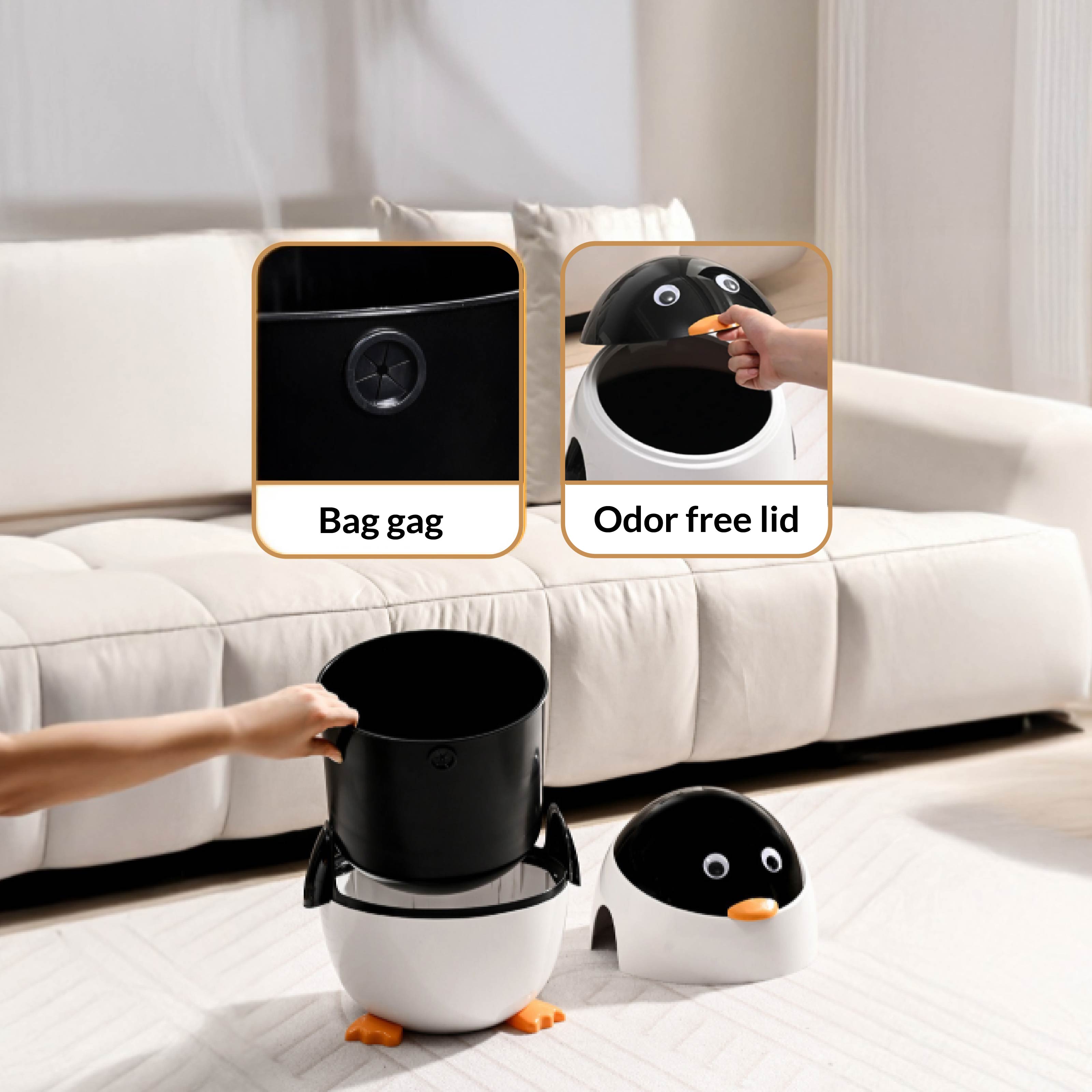 Homero Cute Cartoon Penguin Trash Can with Flip Lid