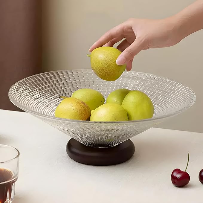 Homero Elegant Multi-Use Fruit Bowl with Pedestal Stand - 25cm Glass Wood