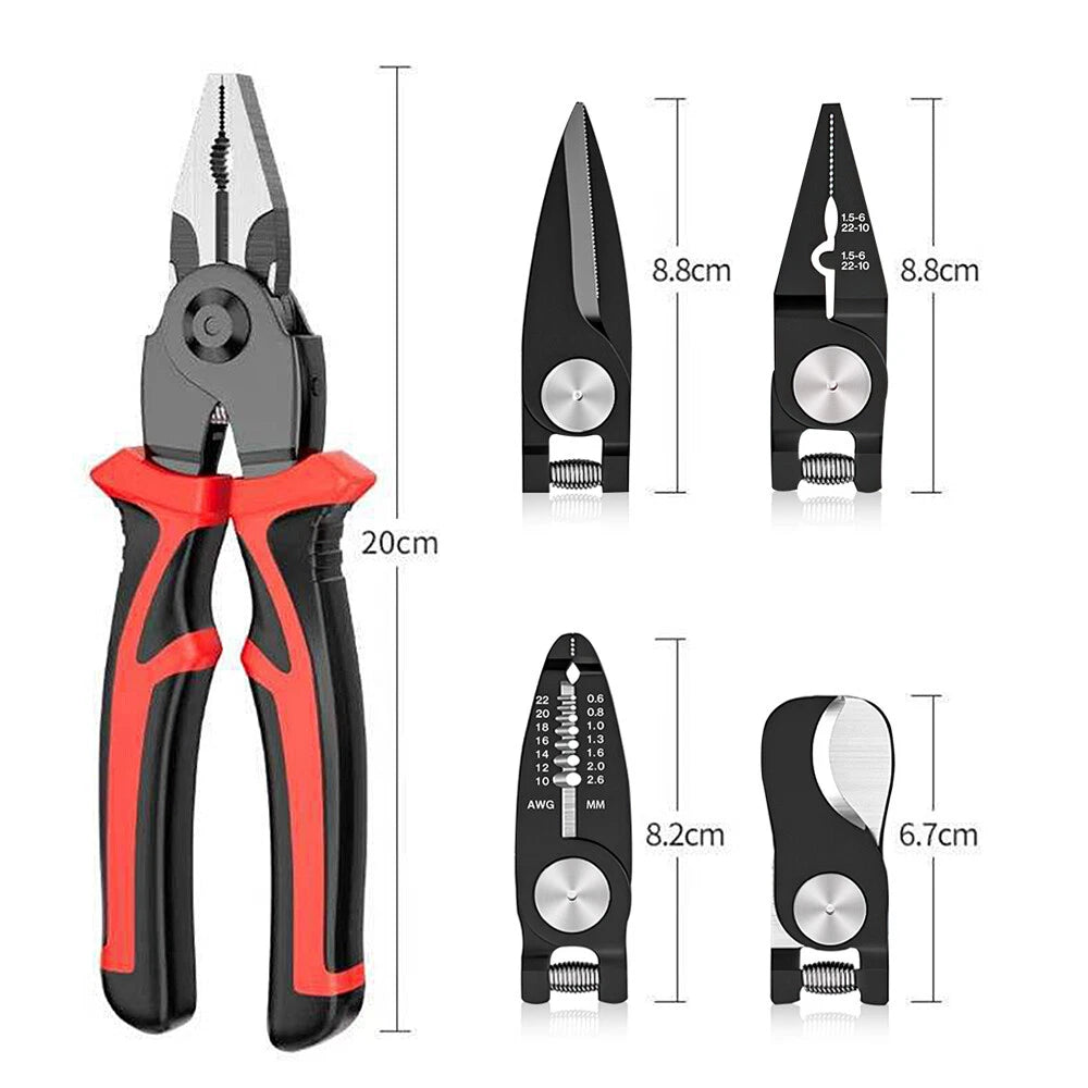 HOMERO 5 In 1 Multifunctional Interchangeable Head Heavy Duty Pliers Tool Set
