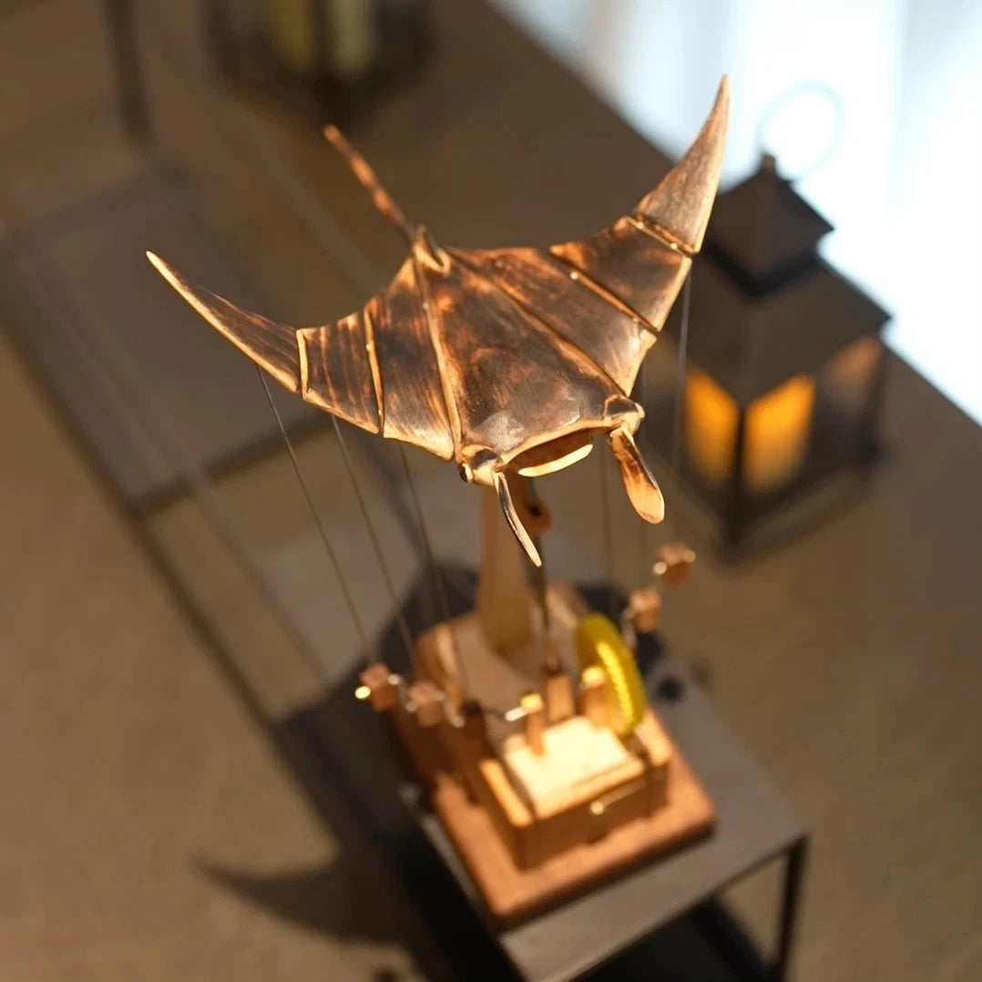 HOMERO Handcrafted Wooden Manta Ray Automaton Kinetic Art Sculpture