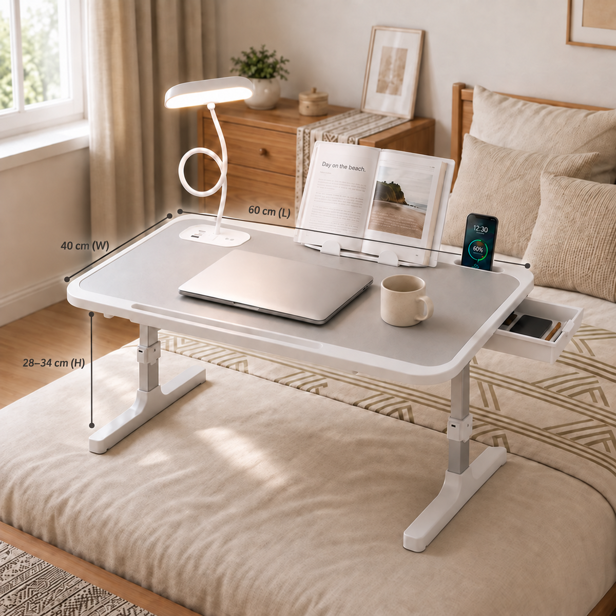 Homero Premium Foldable Bed Table Adjustable Height Multifunction Table with Light