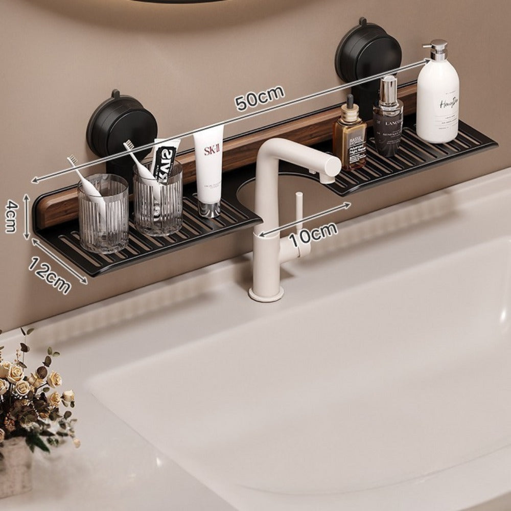 Homero Modern Walnut Faucet Rack Organizer With Drain Shelf