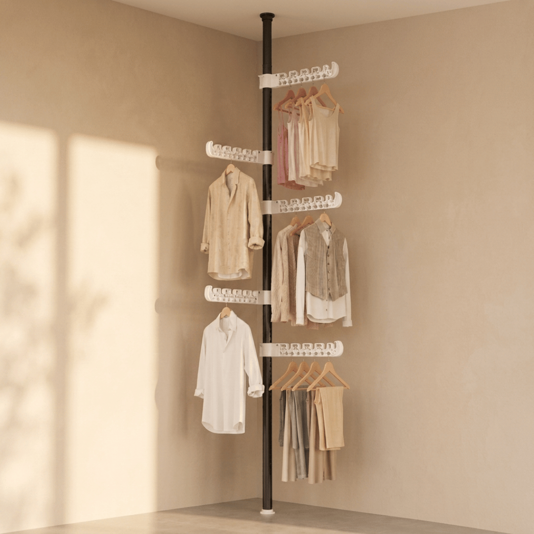 Homero Multi-Wing Heavy-Duty Telescopic Clothes Rack - Matte Black 3.1 Meter