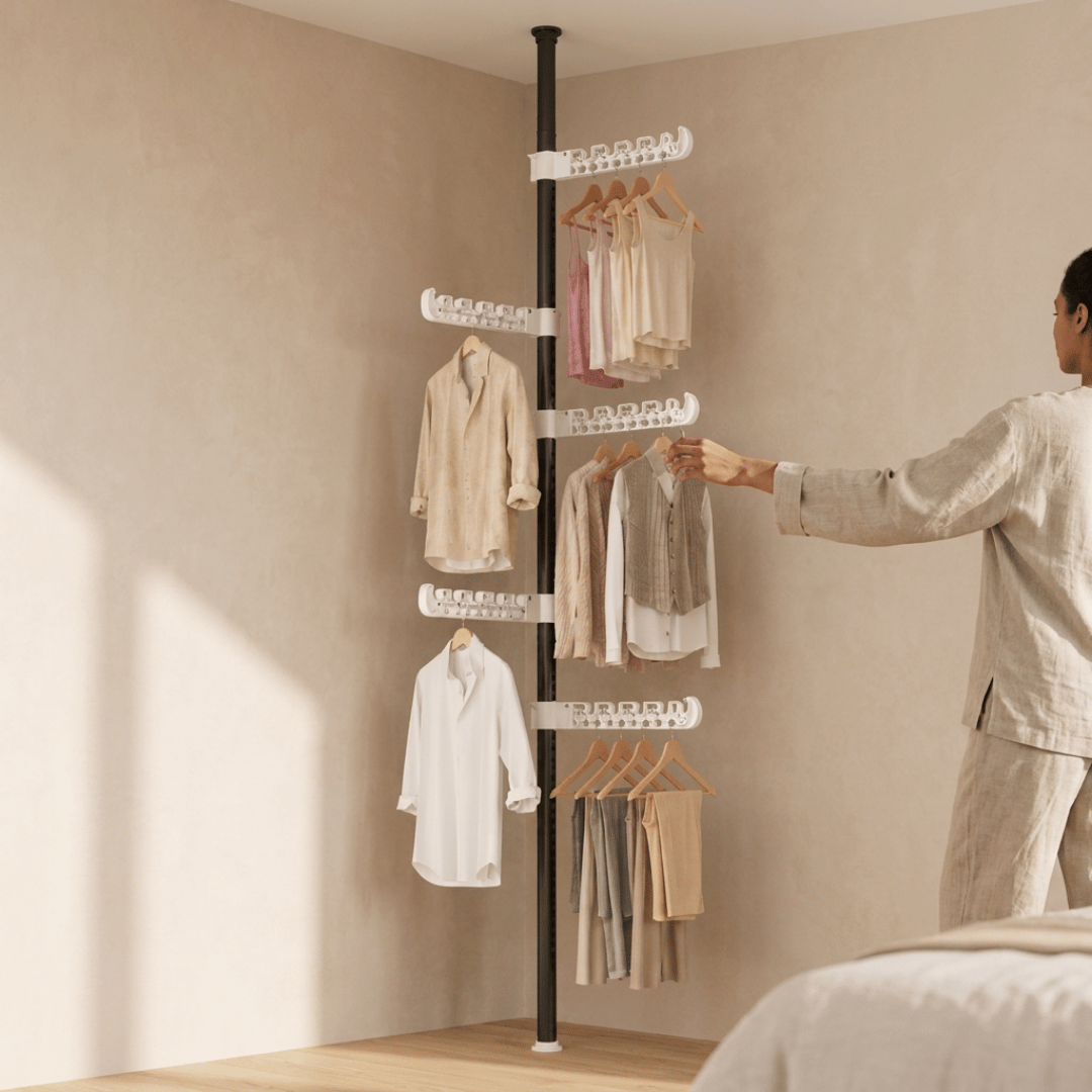 Homero Multi-Wing Heavy-Duty Telescopic Clothes Rack - Matte Black 3.1 Meter