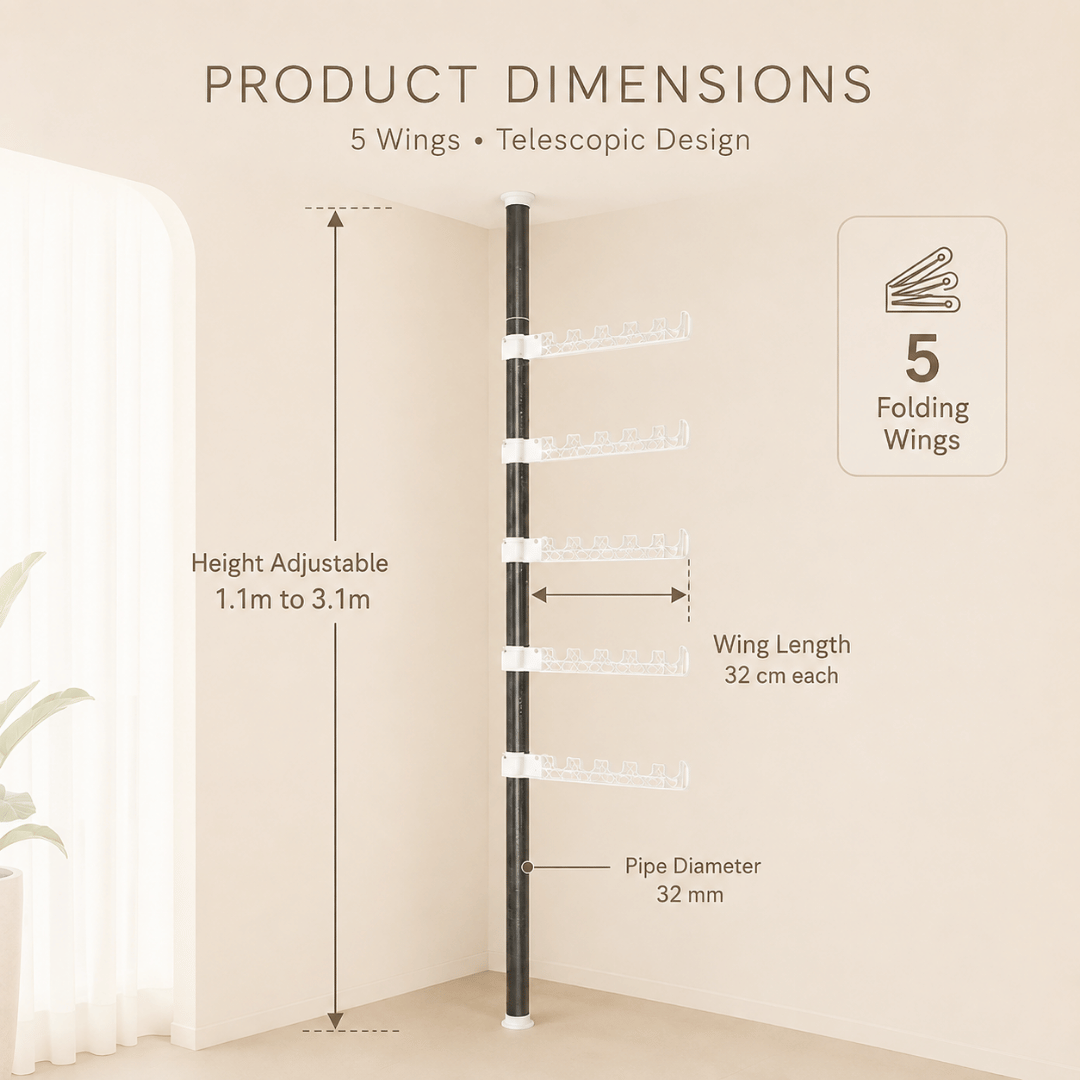 Homero Multi-Wing Heavy-Duty Telescopic Clothes Rack - Matte Black 3.1 Meter
