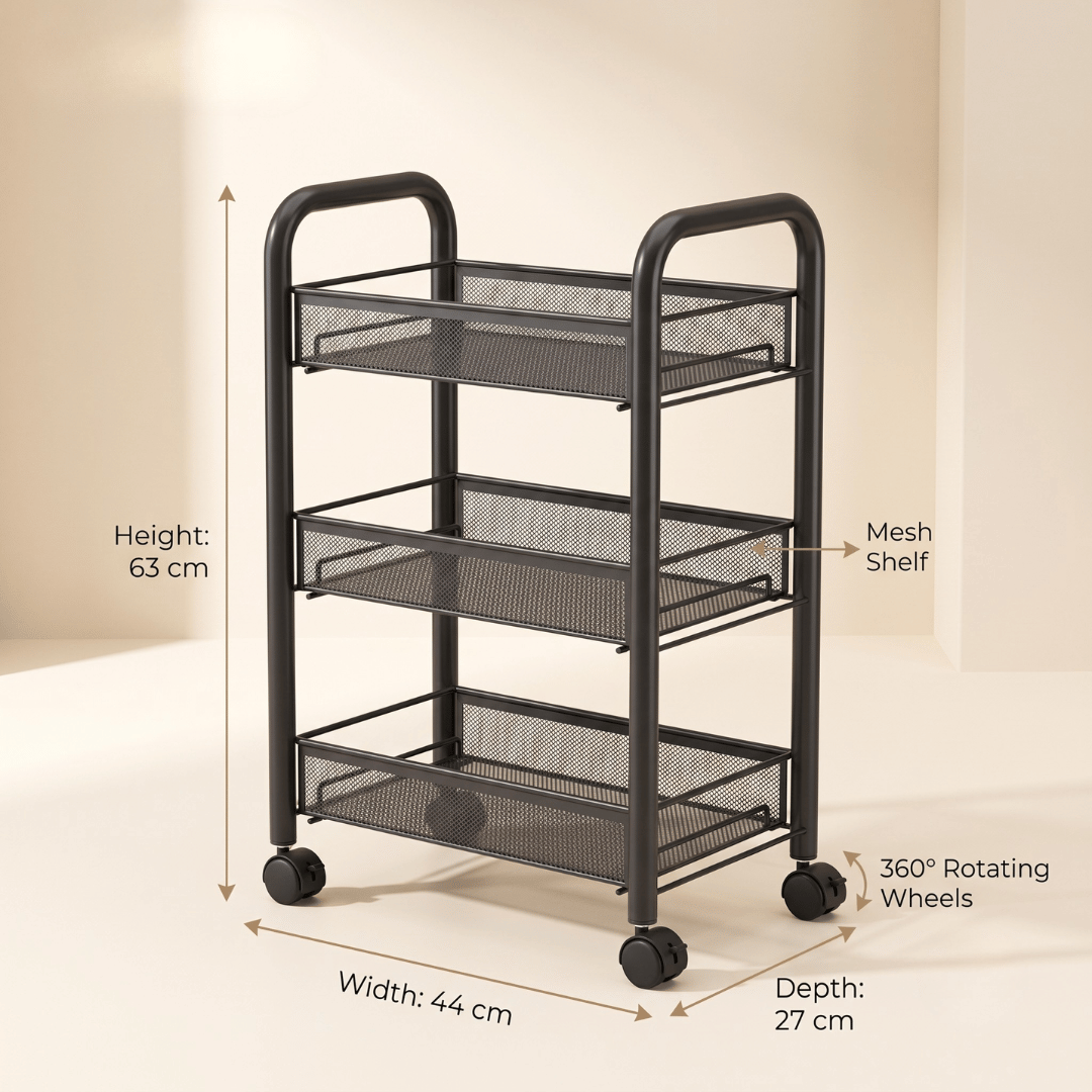 3-Tier Multipurpose Metal Rolling Storage Cart