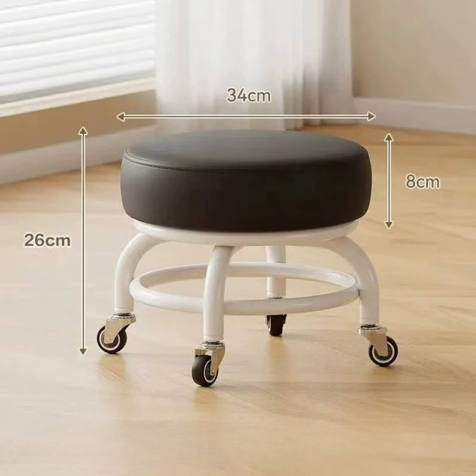 360° Rotating PU Cushion Seat Rolling Stool