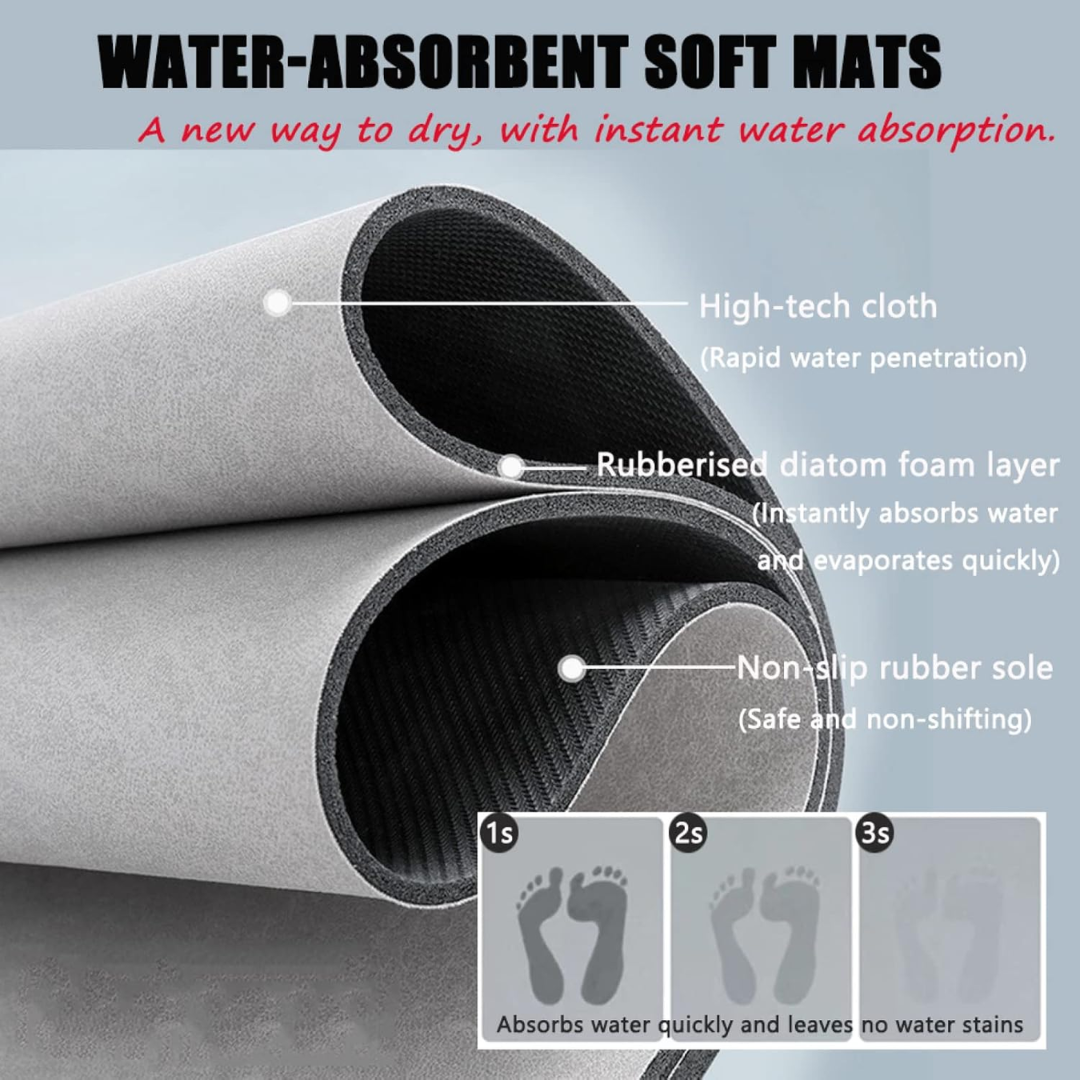 HOMERO Quick Dry Diatom Bath Mat with Anti-Slip Backing – 50x80 cm